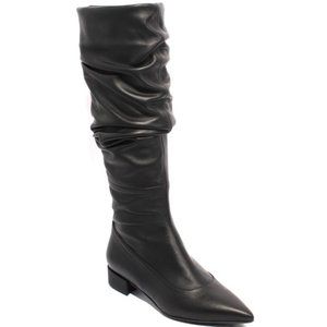 ITALIAN Black Leather Slouchy Pointy Toe Boots